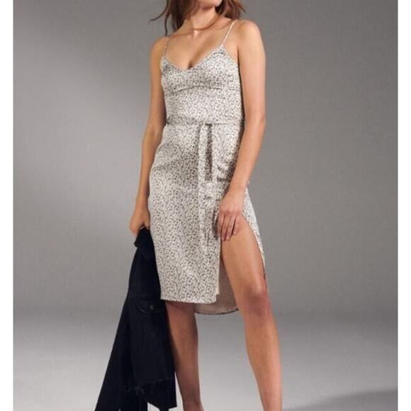 ABERCROMBIE & FITCH Animal Cheetah Leopard Print Satin Slip Dress Belt Y2K Sz S - Picture 1 of 10